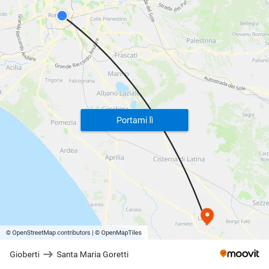 Gioberti to Santa Maria Goretti map