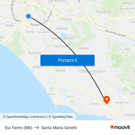 Eur Fermi (Mb) to Santa Maria Goretti map