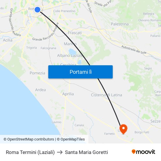 Roma Termini (Laziali) to Santa Maria Goretti map