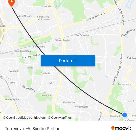 Torrenova to Sandro Pertini map