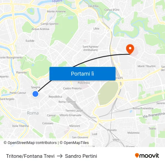 Tritone/Fontana Trevi to Sandro Pertini map