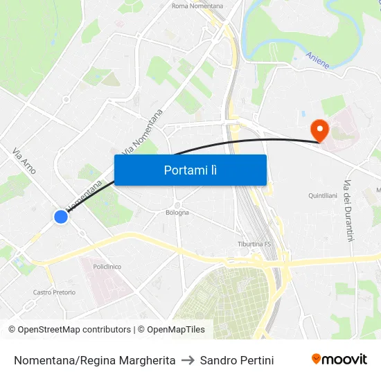 Nomentana/Regina Margherita to Sandro Pertini map