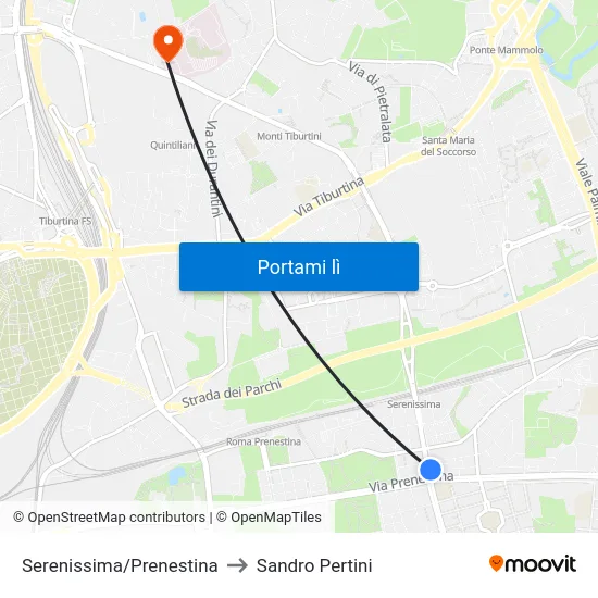 Serenissima/Prenestina to Sandro Pertini map