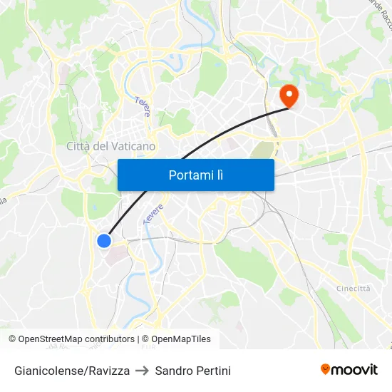 Gianicolense/Ravizza to Sandro Pertini map