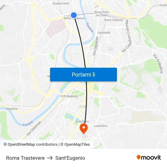 Roma Trastevere to Sant'Eugenio map