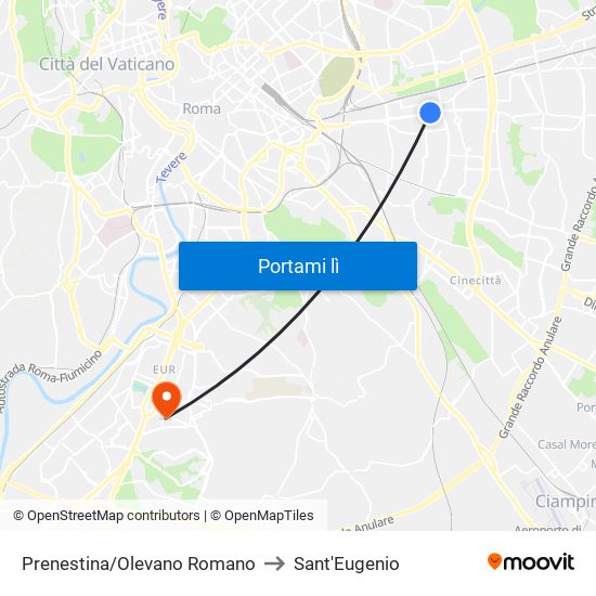 Prenestina/Olevano Romano to Sant'Eugenio map