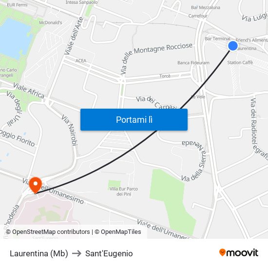 Laurentina (Mb) to Sant'Eugenio map