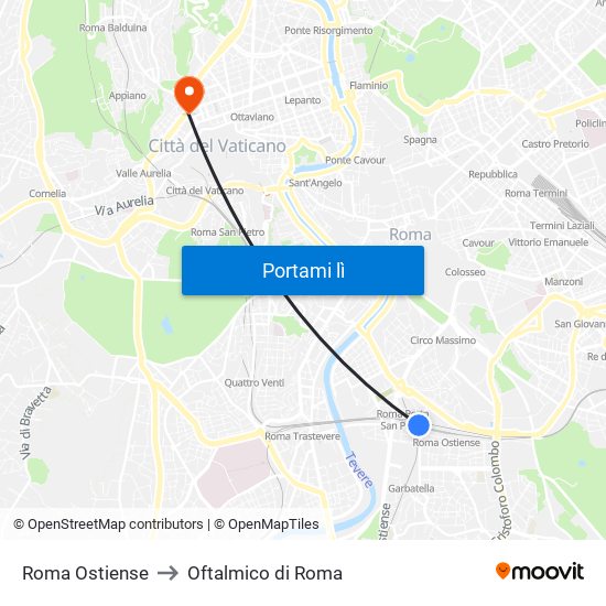 Roma Ostiense to Oftalmico di Roma map