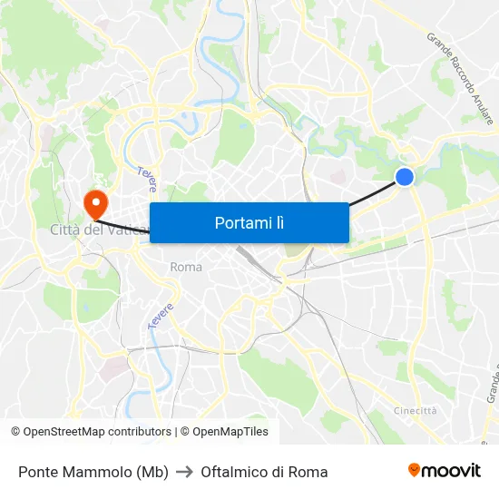 Ponte Mammolo (Mb) to Oftalmico di Roma map