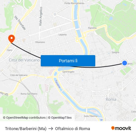 Tritone/Barberini (Ma) to Oftalmico di Roma map