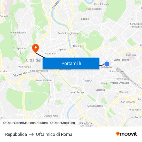 Repubblica to Oftalmico di Roma map