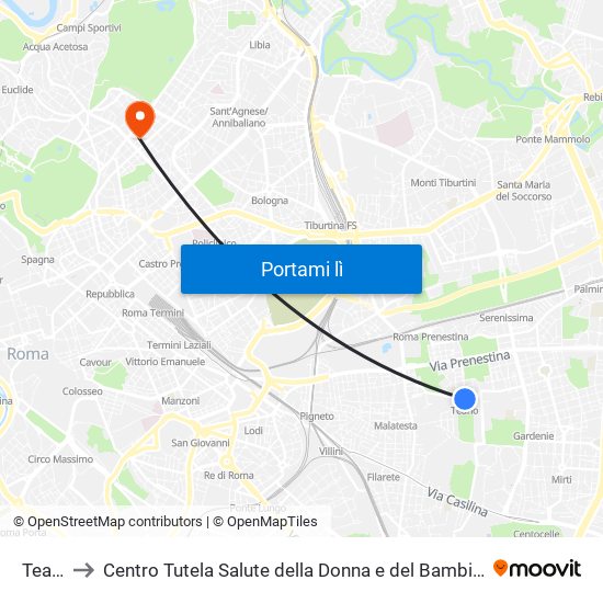 Teano to Centro Tutela Salute della Donna e del Bambino S. Anna map