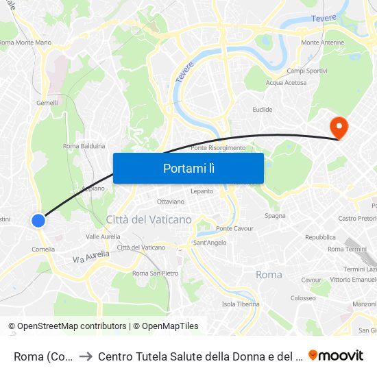 Roma (Cornelia) to Centro Tutela Salute della Donna e del Bambino S. Anna map