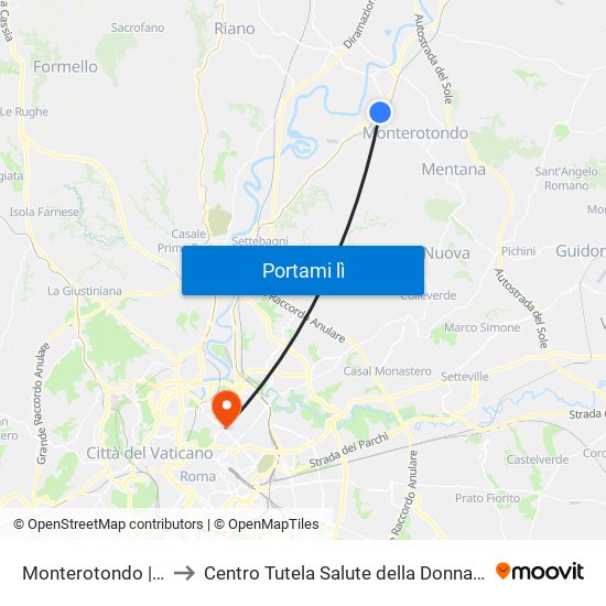 Monterotondo | Stazione FS to Centro Tutela Salute della Donna e del Bambino S. Anna map