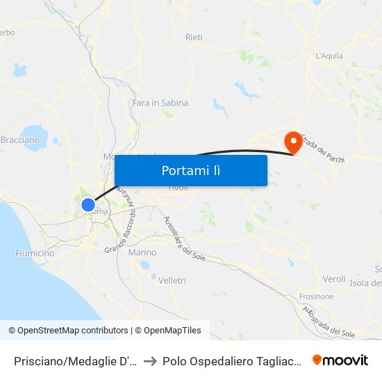 Prisciano/Medaglie D'Oro to Polo Ospedaliero Tagliacozzo map