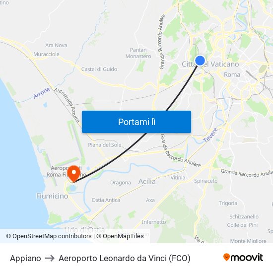 Appiano to Aeroporto Leonardo da Vinci (FCO) map