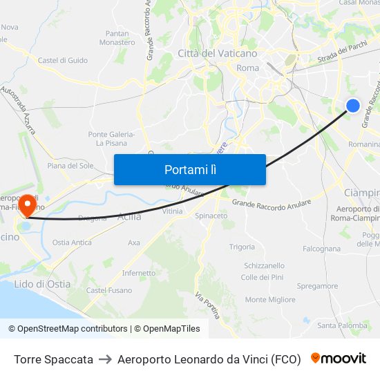 Torre Spaccata to Aeroporto Leonardo da Vinci (FCO) map