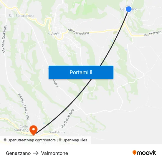 Genazzano to Valmontone map