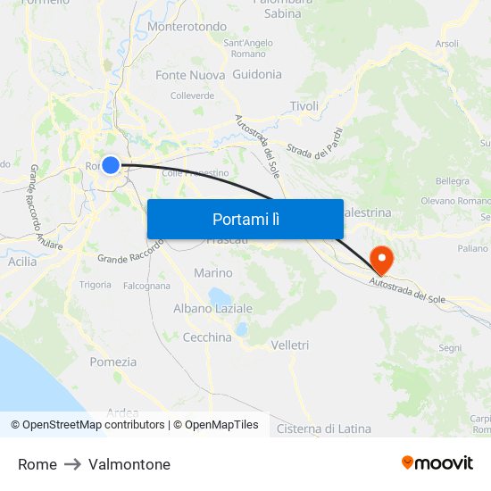 Rome to Valmontone map