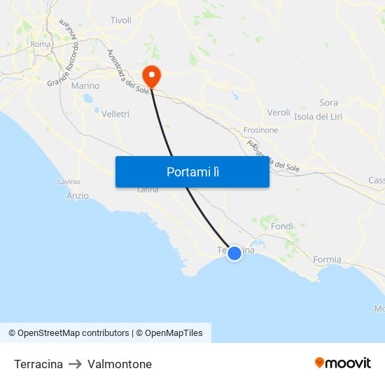 Terracina to Valmontone map