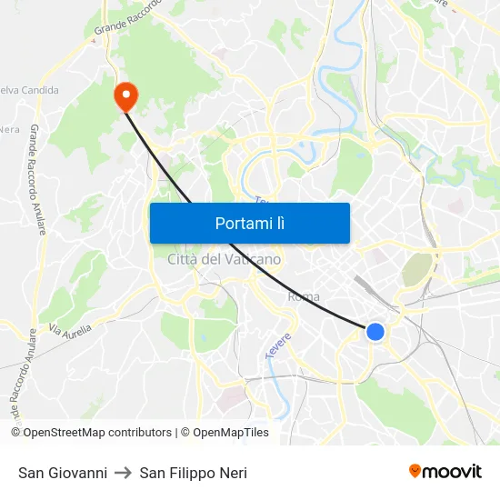 San Giovanni to San Filippo Neri map