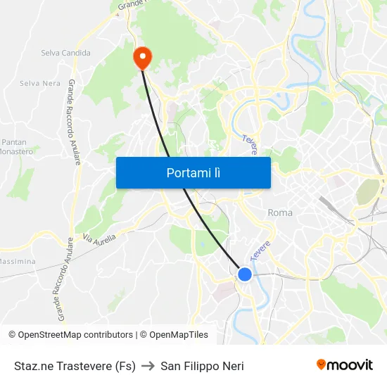Staz.ne Trastevere (Fs) to San Filippo Neri map
