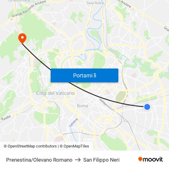 Prenestina/Olevano Romano to San Filippo Neri map