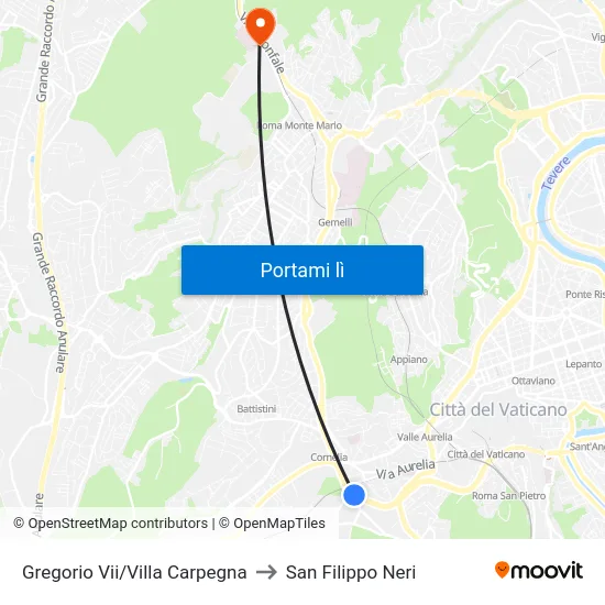 Gregorio Vii/Villa Carpegna to San Filippo Neri map