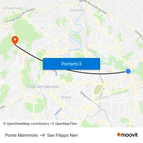 Ponte Mammolo to San Filippo Neri map