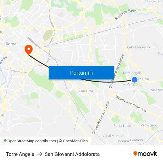 Torre Angela to San Giovanni Addolorata map