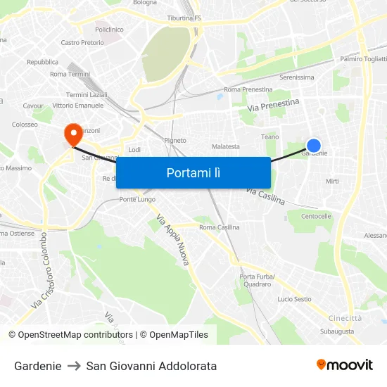 Gardenie to San Giovanni Addolorata map
