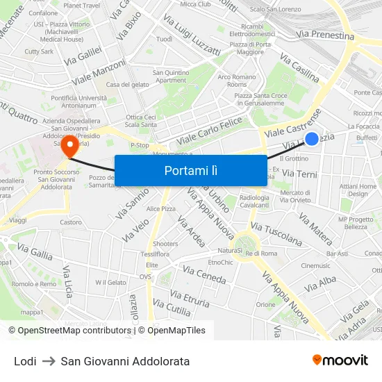 Lodi to San Giovanni Addolorata map