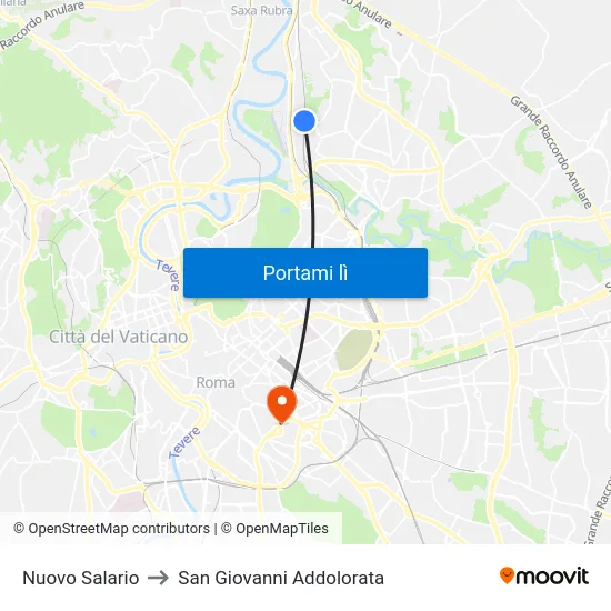 Nuovo Salario to San Giovanni Addolorata map