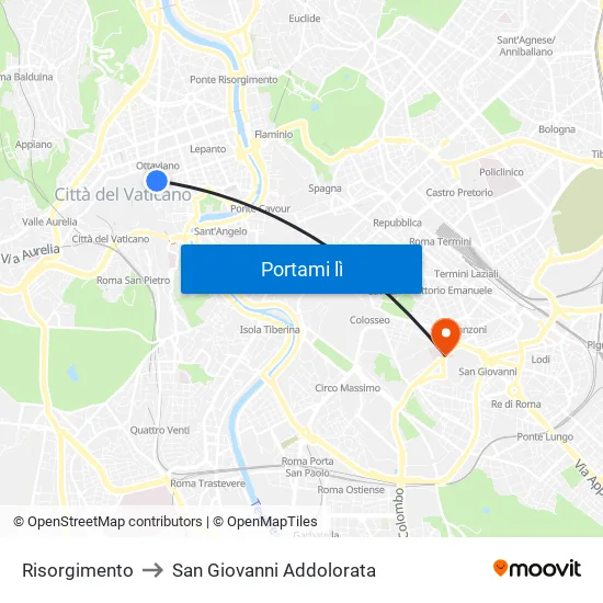Risorgimento to San Giovanni Addolorata map