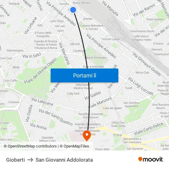 Gioberti to San Giovanni Addolorata map