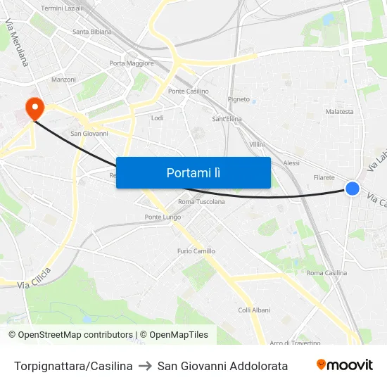 Torpignattara/Casilina to San Giovanni Addolorata map