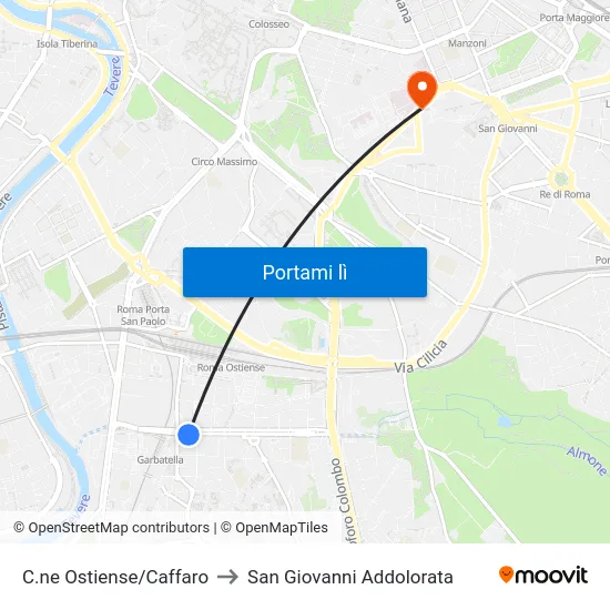 C.ne Ostiense/Caffaro to San Giovanni Addolorata map
