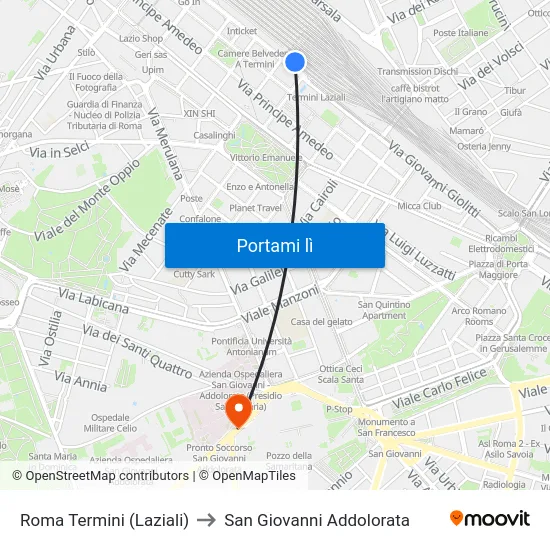 Roma Termini (Laziali) to San Giovanni Addolorata map