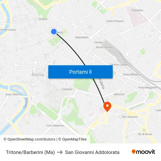 Tritone/Barberini (Ma) to San Giovanni Addolorata map