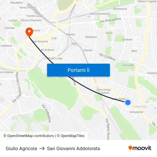 Giulio Agricola to San Giovanni Addolorata map