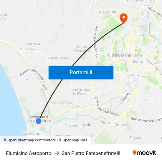 Fiumicino Aeroporto to San Pietro Fatebenefratelli map