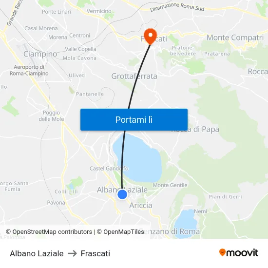 Albano Laziale to Frascati map