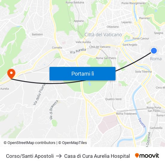 Corso/Santi Apostoli to Casa di Cura Aurelia Hospital map