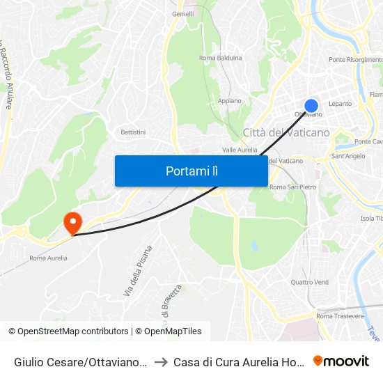 Giulio Cesare/Ottaviano (Ma) to Casa di Cura Aurelia Hospital map