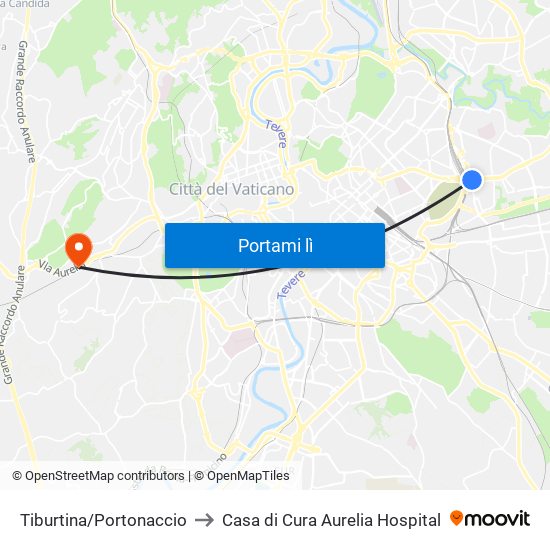 Tiburtina/Portonaccio to Casa di Cura Aurelia Hospital map