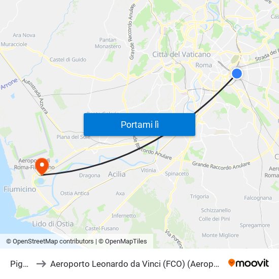 Pigneto to Aeroporto Leonardo da Vinci (FCO) (Aeroporto di Fiumicino) map