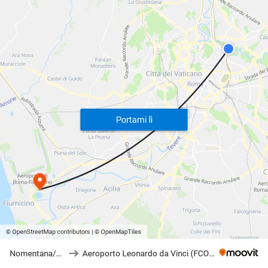 Nomentana/Val D'Ossola to Aeroporto Leonardo da Vinci (FCO) (Aeroporto di Fiumicino) map