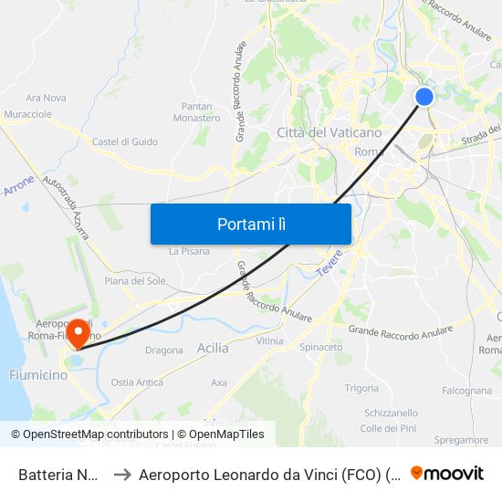 Batteria Nomentana to Aeroporto Leonardo da Vinci (FCO) (Aeroporto di Fiumicino) map