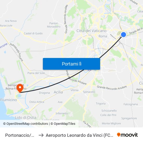 Portonaccio/Casal Bertone to Aeroporto Leonardo da Vinci (FCO) (Aeroporto di Fiumicino) map