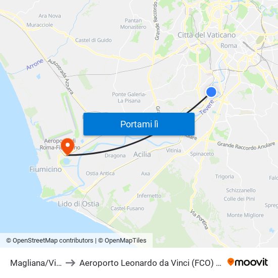 Magliana/Villa Bonelli to Aeroporto Leonardo da Vinci (FCO) (Aeroporto di Fiumicino) map